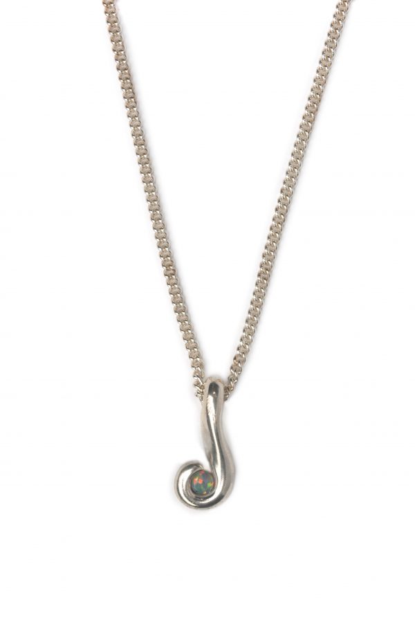 cornish tin and silver swirl necklace with opal