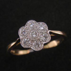cornish tin & gold diamond daisy cluster ring