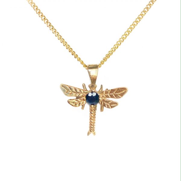 cornish tin & gold mayfly sapphire necklace