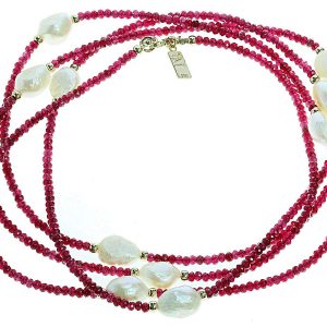 Red Gemstone & Pearl Necklace