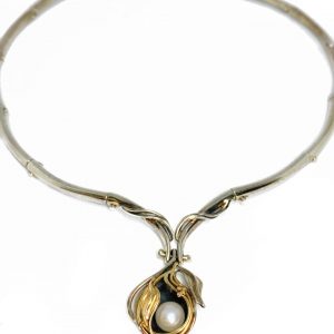 sterling silver gold pearl necklace