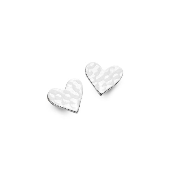 Silver Hammered Heart Studs