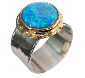 Silver Gold Opal ring