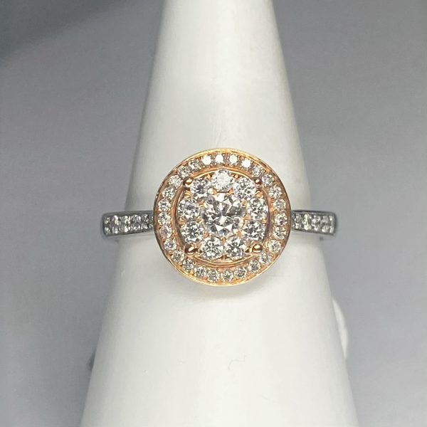 Rose & White Gold Halo Diamond Ring
