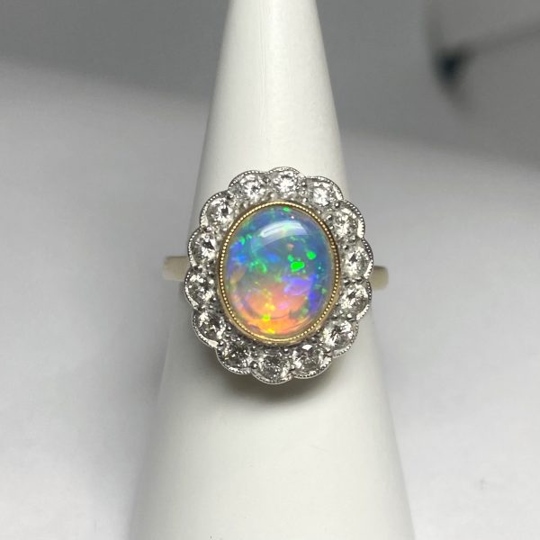 Opal & Diamond Cluster Ring