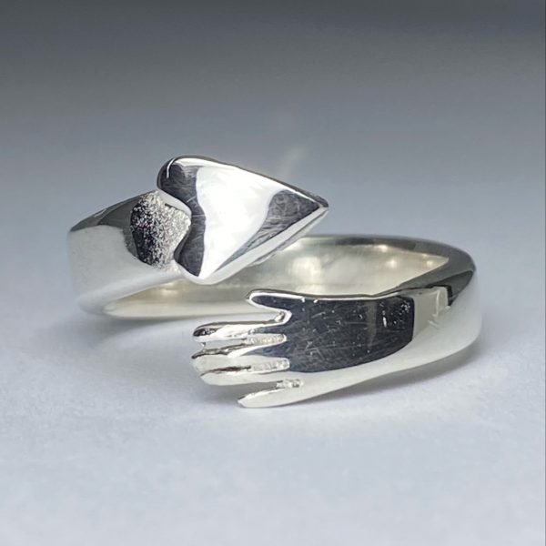 Silver Hand & Heart Ring