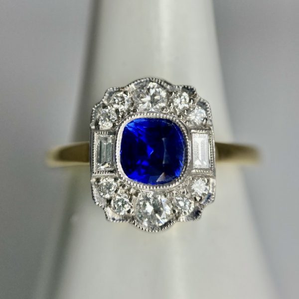 Gold Sapphire Diamond Cluster Ring
